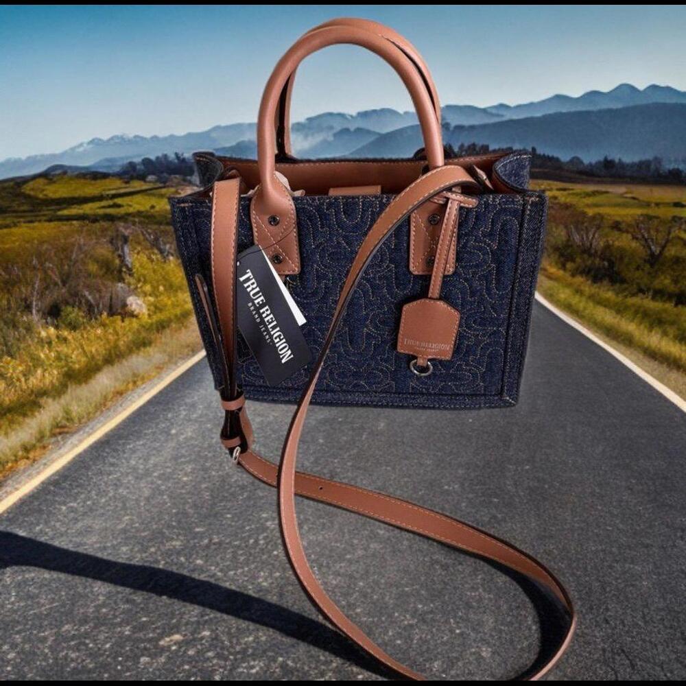 TRUE RELIGION quilted denim tote bag